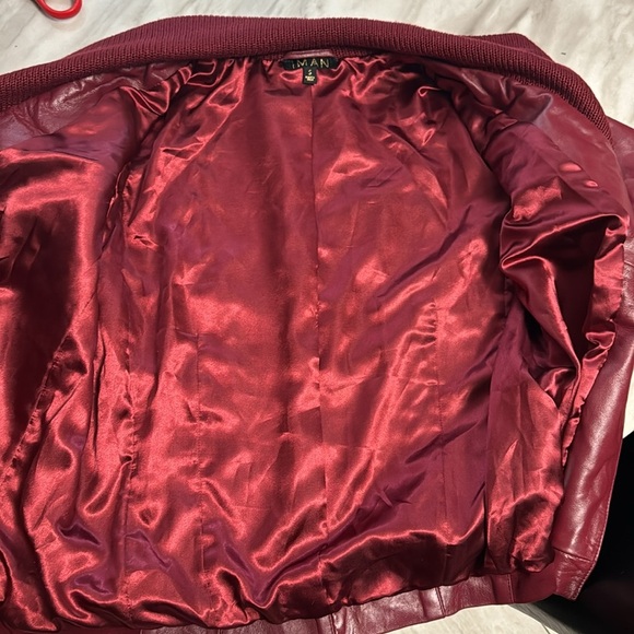 IMAN Size S 100% Genuine Leather Moto Jacket Claret Red Lined Outdoor Classic - Picture 4 of 6